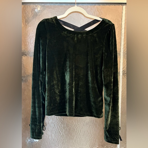 Anthropologie Open-Back Velvet Top, Green, M - Picture 2 of 11